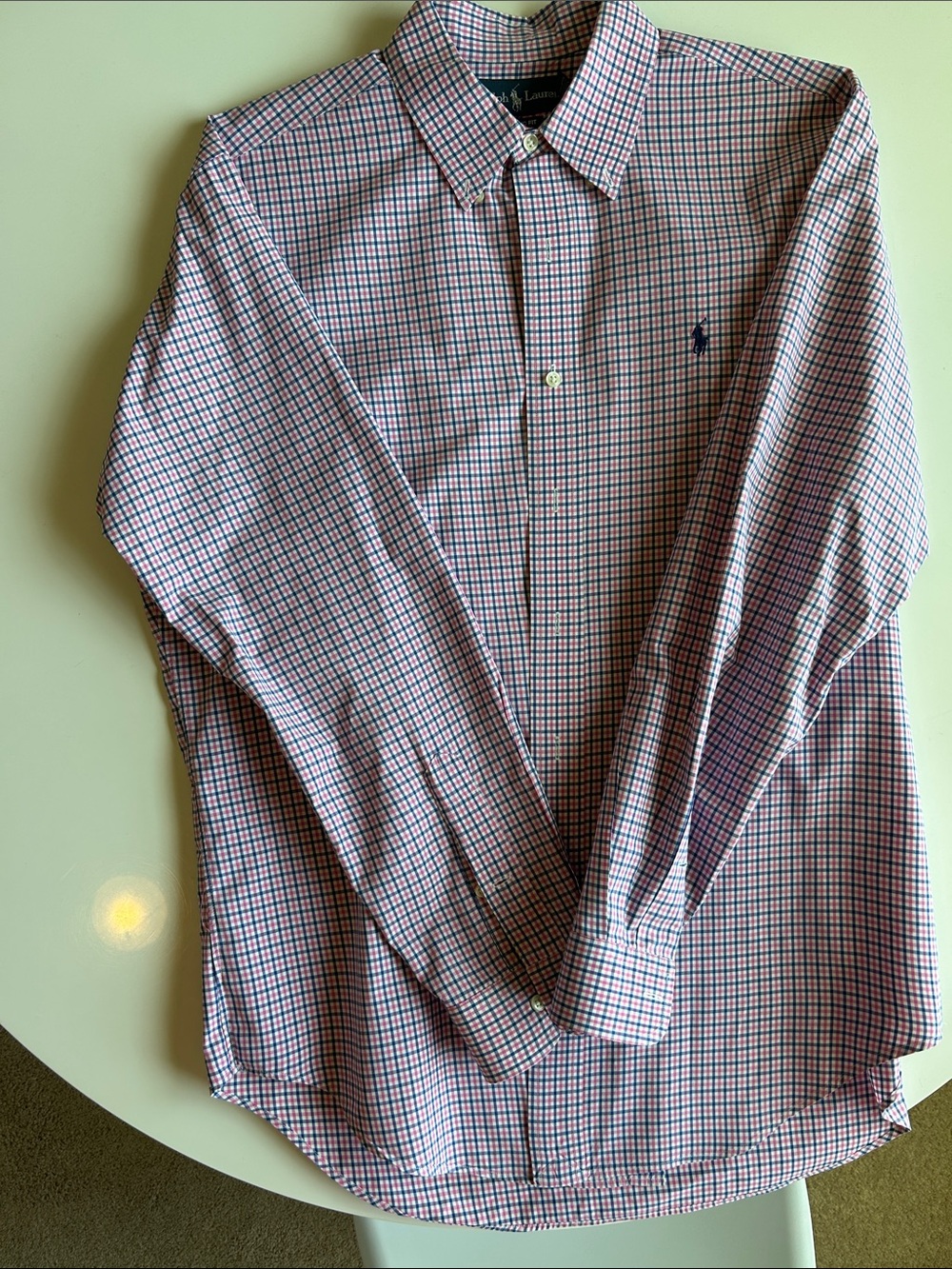 Ralph Lauren Men's Blue and Red Micro-Check Button-Down Shirt